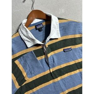 Patagonia Sender Rugby Shirt Mens Large Blue Green Colorblock Organic Y2K Stripe